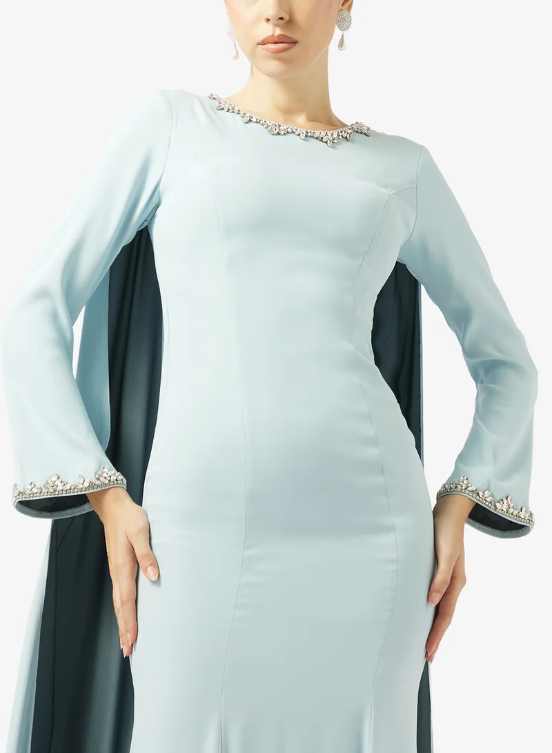 Akadia Fashion  ROUND NECK SHOULDER TAIL CREPE DRESS for Women | Best Price UAE